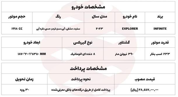  شرایط فروش پیکاپ اینفینیت اکسپلورر